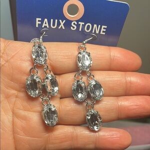 Silver Cascading Teardrop Earrings with Sparkling Stones